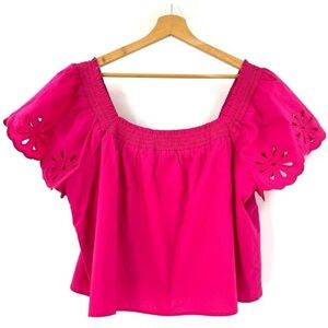 New Hyacinth House Tuckernuck Pink Eyelet Puff Sleeve Blouse Top XL Cottagecore